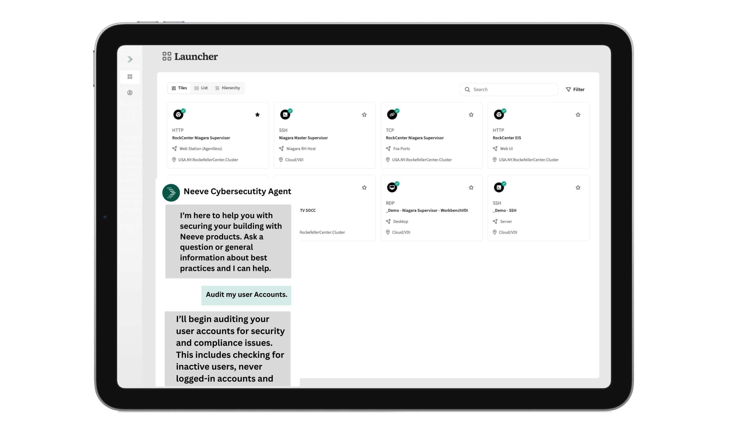 Cybersecurity agent on launcher